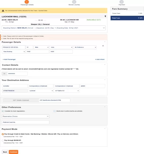 IRCTC Pass Booking