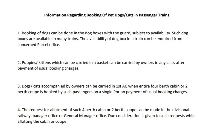 IRCTC- travel with pets on a train