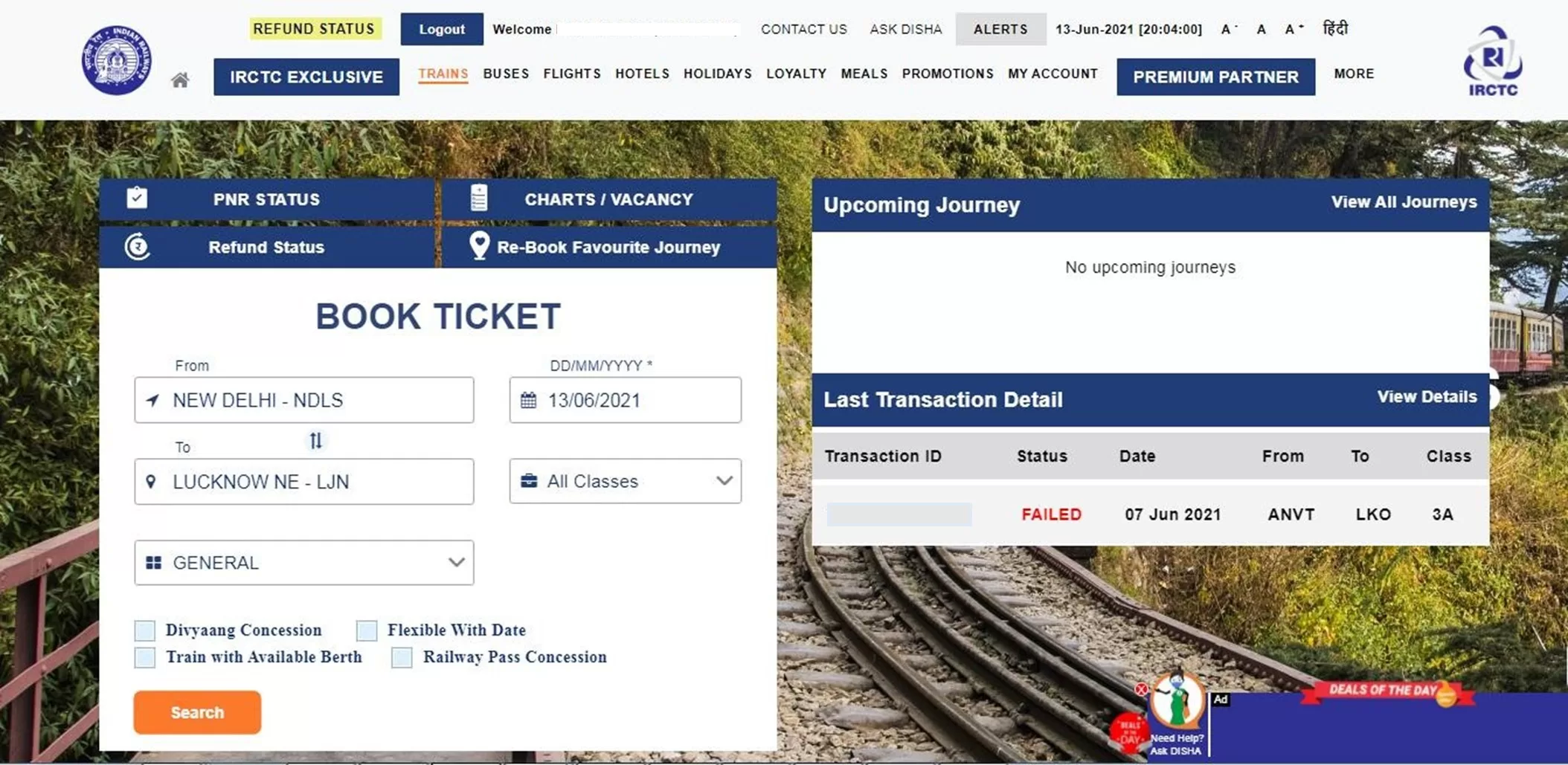 Authenticate user profile on IRCTC