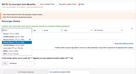 Authenticate user profile on IRCTC 