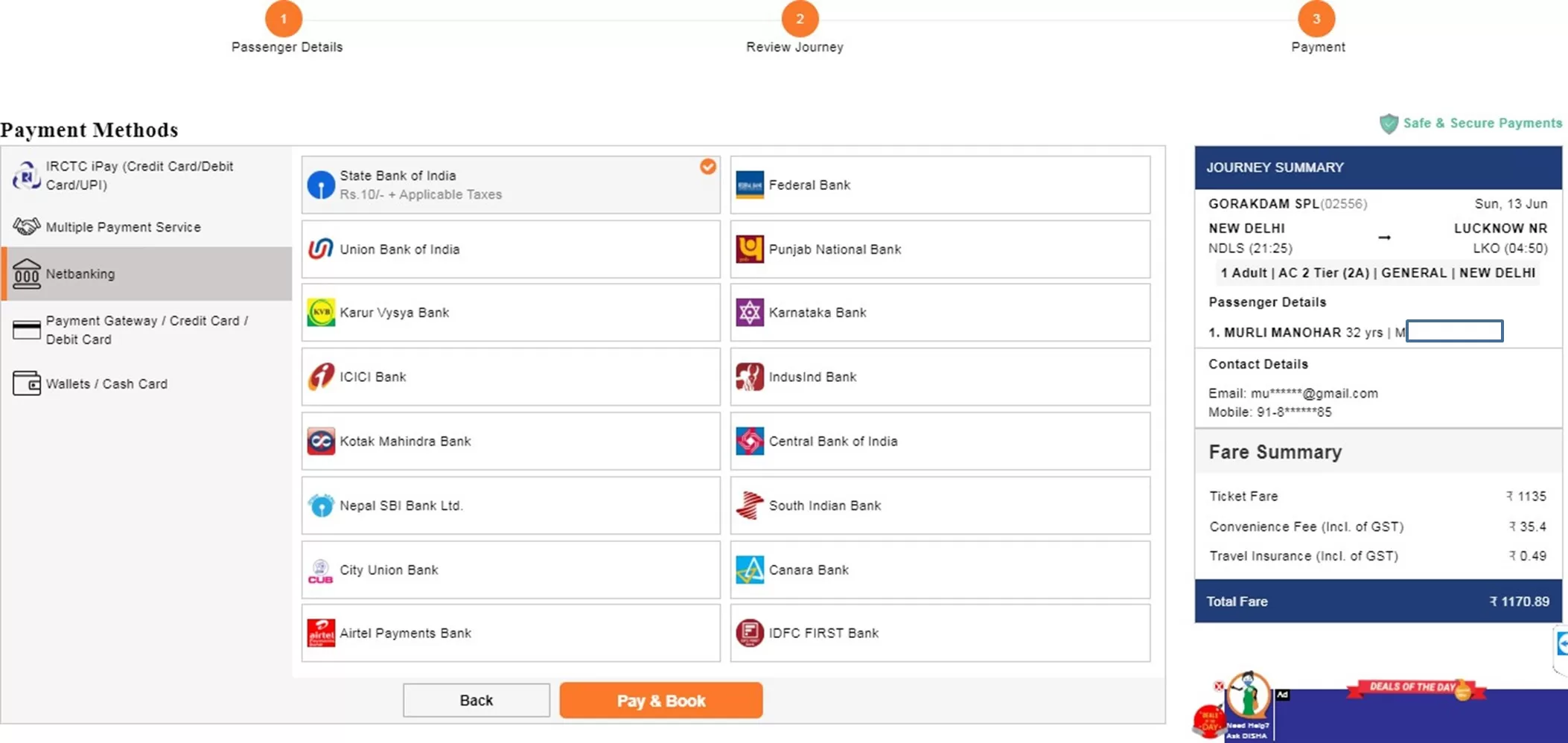 Authenticate user profile on IRCTC 