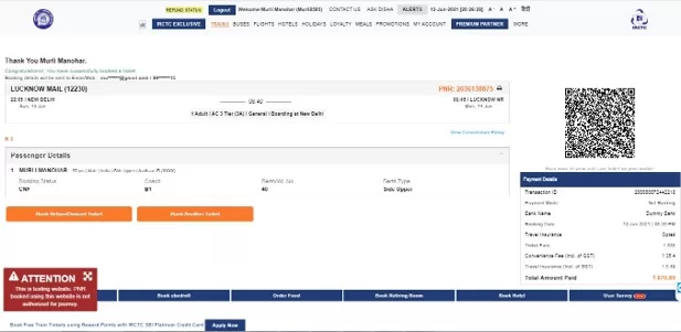 Authenticate user profile on IRCTC 