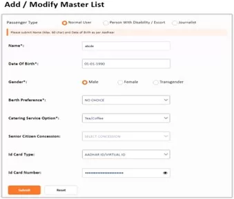 Authenticate user profile on IRCTC 